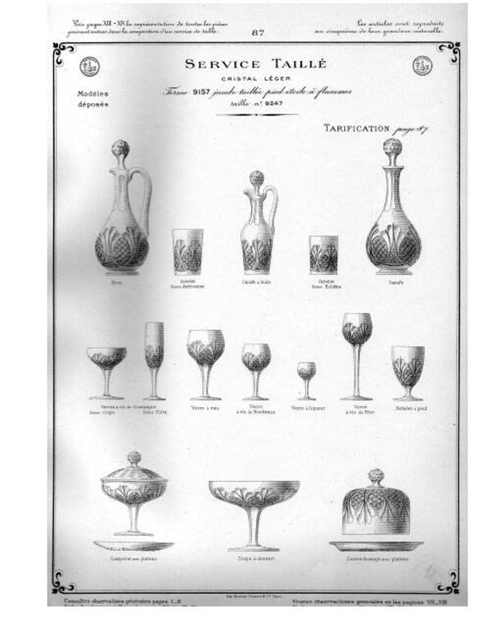 Set of 6 white wine glasses 1900 in cut crystal BACCARAT model 9157 catalog 1907 H13.5