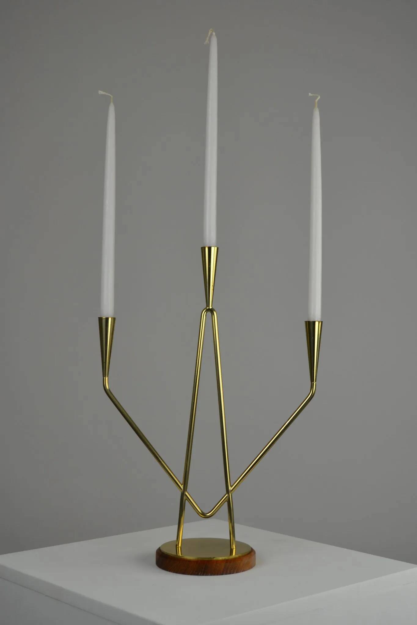 Brass and Teak Candelabra by Gunnar Ander for Ystad-Metall, Sweden, 1950s