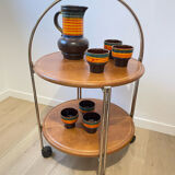 Folding service vintage castors solid wood 70s