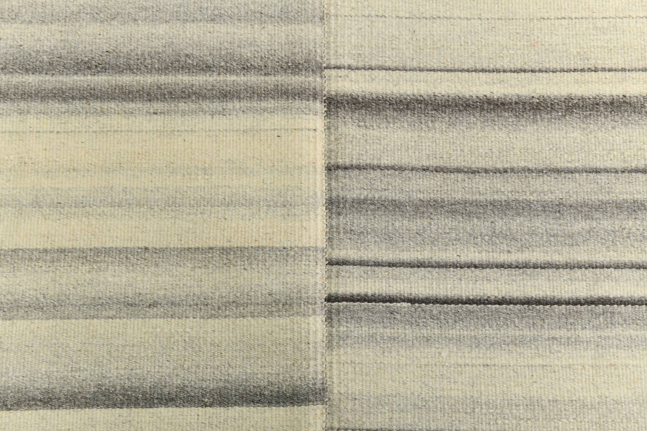 10x13 Kilim Gray, Beige, Black Modern Turkish Kilim Rug, 294x384Cm