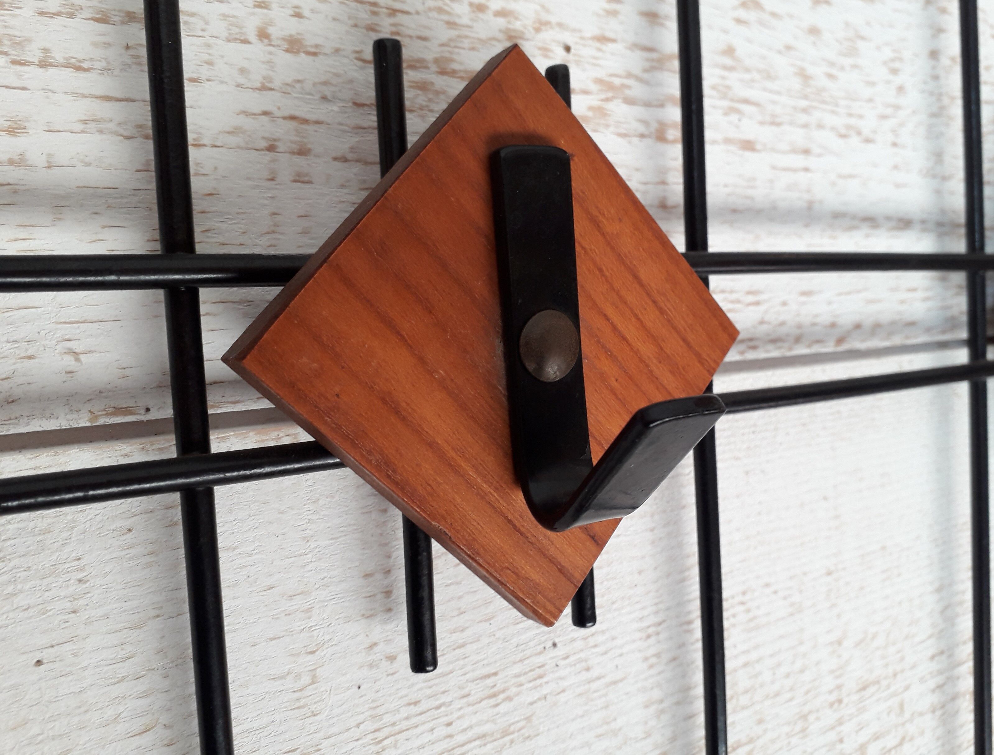 Coat rack and hat in metal and vintage teak