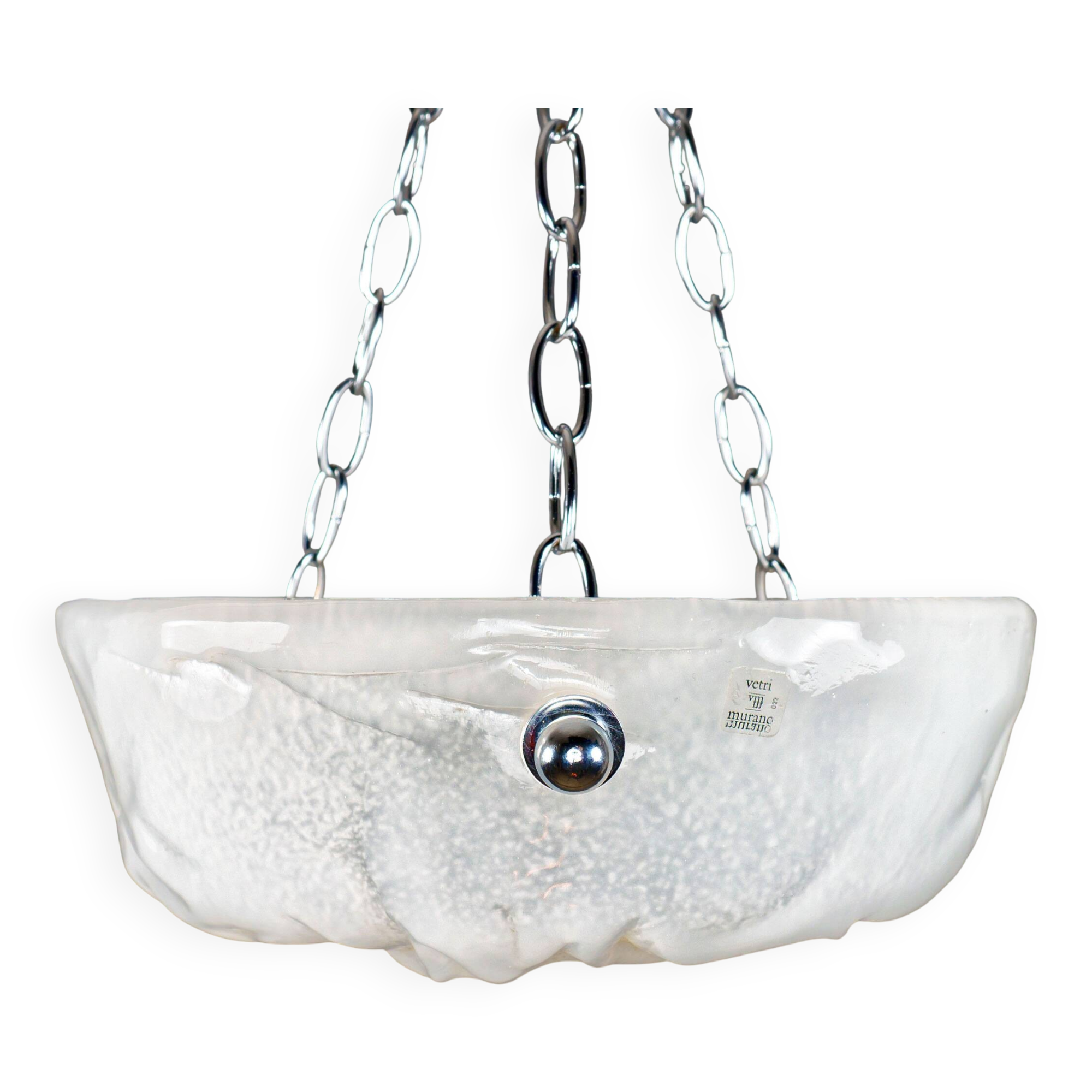 1980s Murano Ice-Textured Opalescent Glass Plafonnier Lamp by Effetre