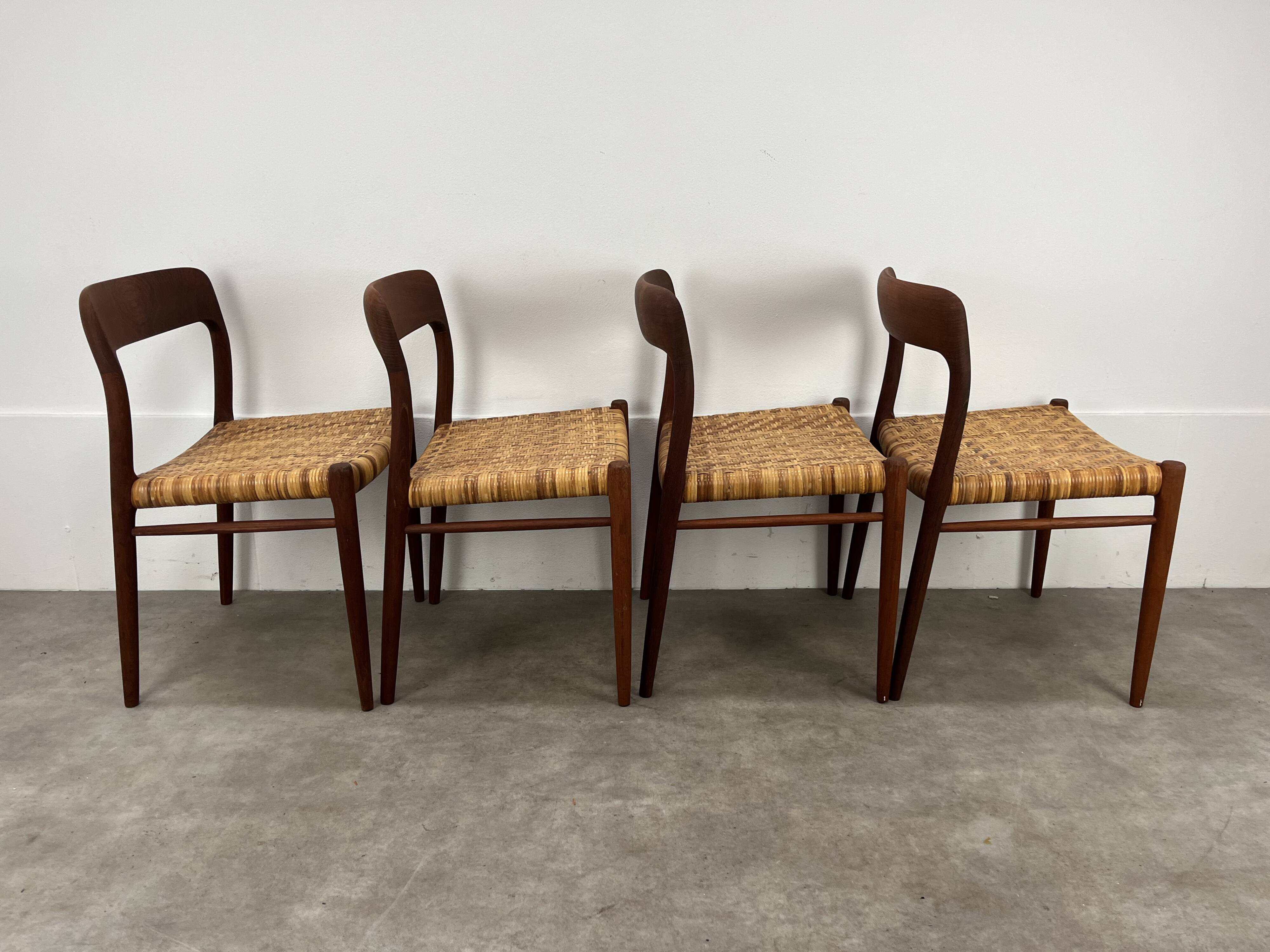 4 chairs 75 by Niels Otto Moller, Scandinavian design, teak