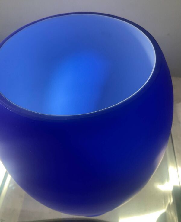Lampe champignon en pâte de verre bleu et blanc