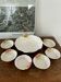 Vintage hollow dish and its 6 strawberry slip bowls