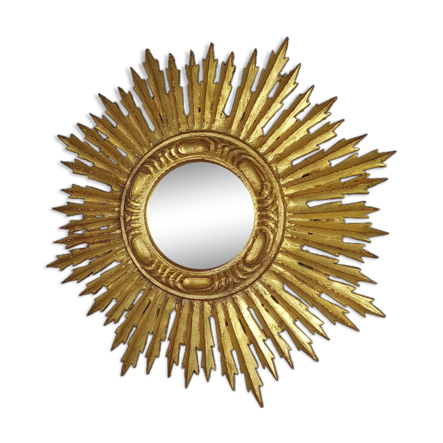 Sun mirror gilded with gold leaf Vintage 50s 42cm