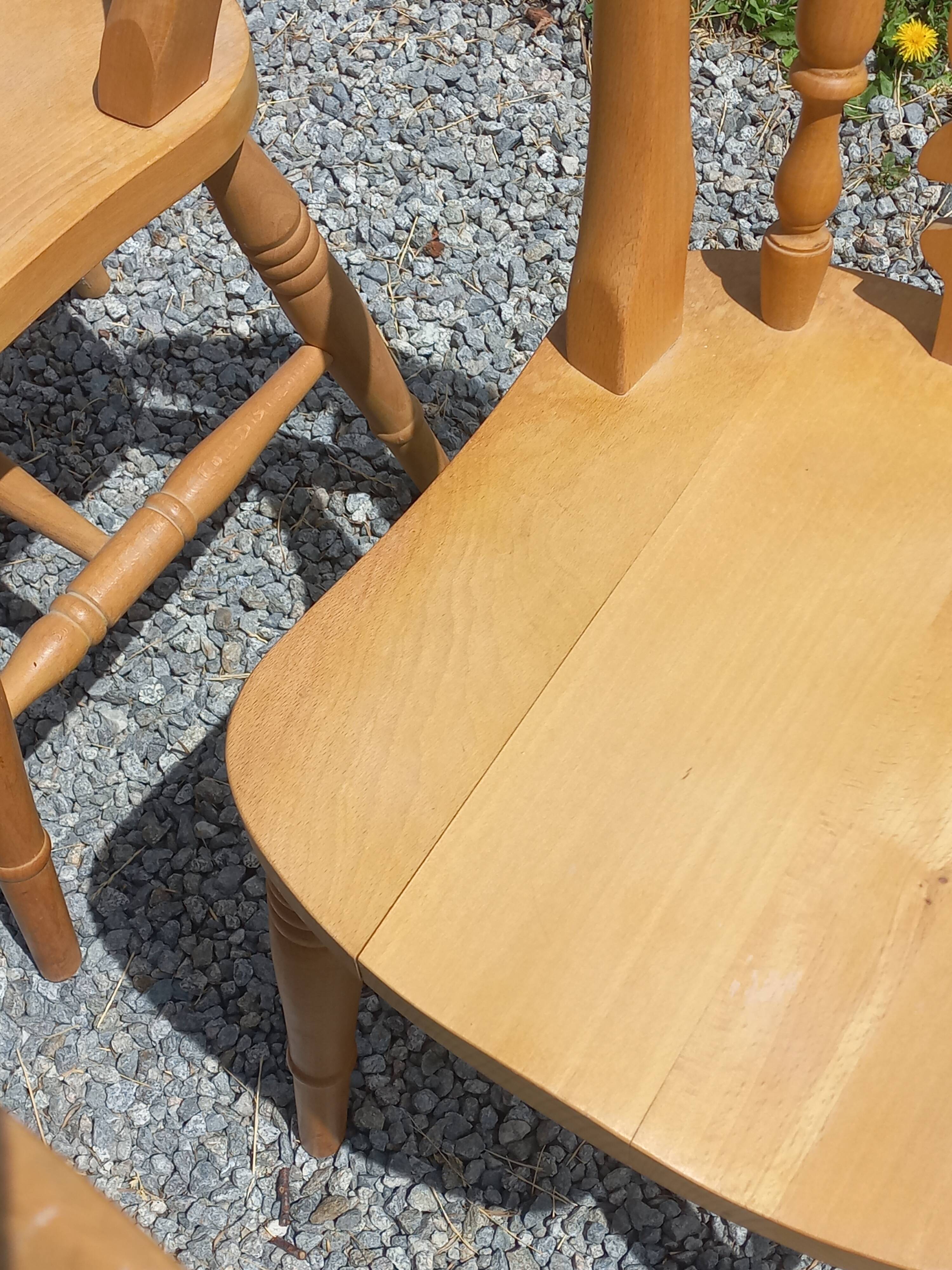 Set of 4 chairs and 1 armchair in mountain style.