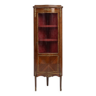 French 20th Century Louis XV style corner display cabinet with arched glass, ca 1950