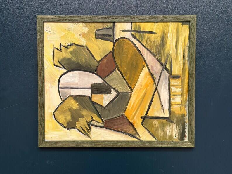 Huile sur panneau d'origine suédoise – « Composition abstraite » – Signée – Vintage