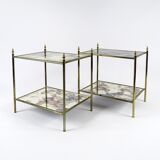 Set of 2 French brass and mirror side tables, 1970s