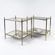 Set of 2 French brass and mirror side tables, 1970s