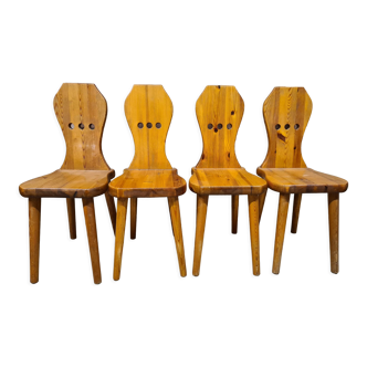 Set of 4 suede pine chairs