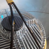 Vintage apero tray, moulded glass, wood and black steel, mirror some natural wear stains.