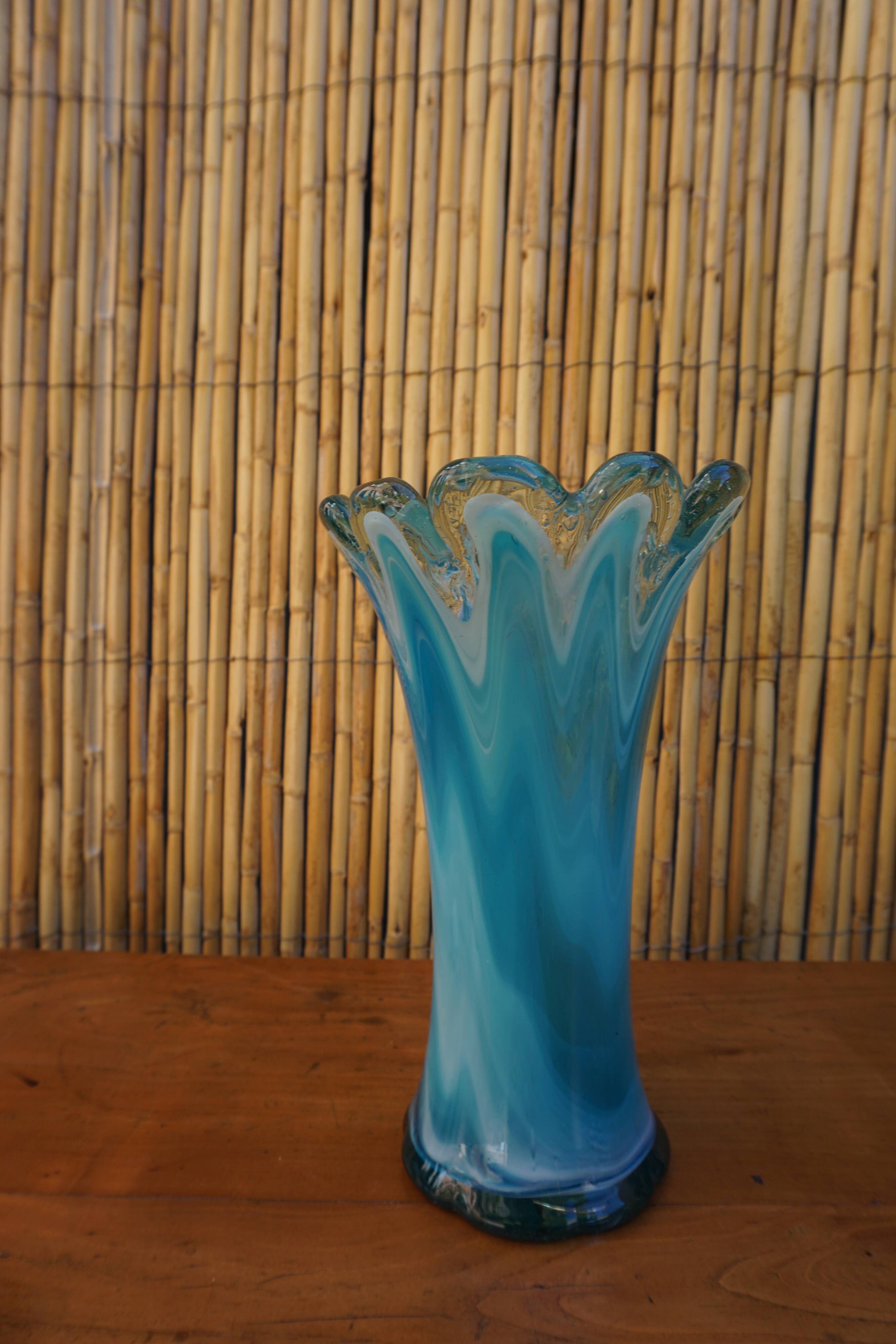 Blown glass vase in flower shape