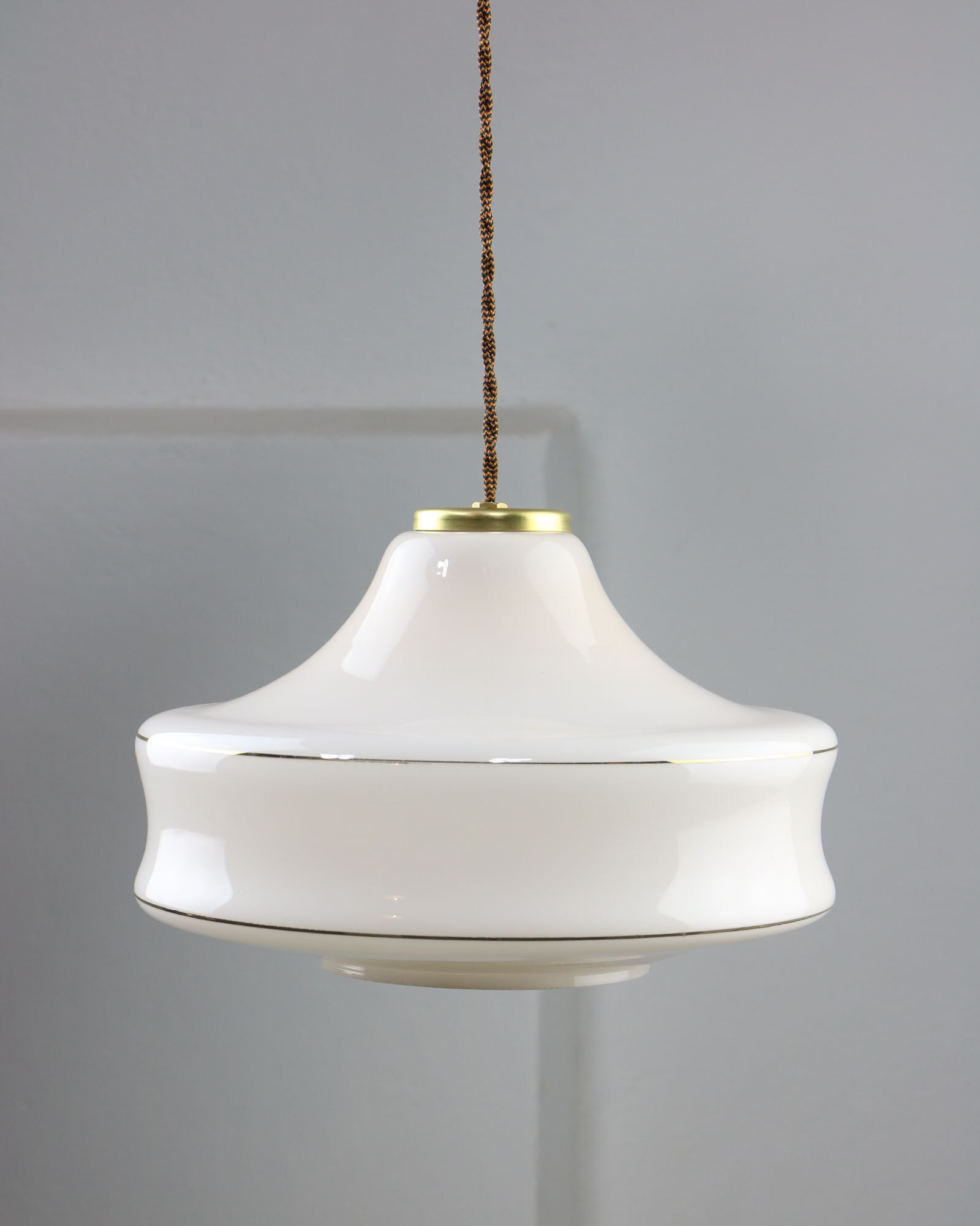 Mid-century White Glass & Brass Pendant Lamp