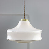 Mid-century White Glass & Brass Pendant Lamp