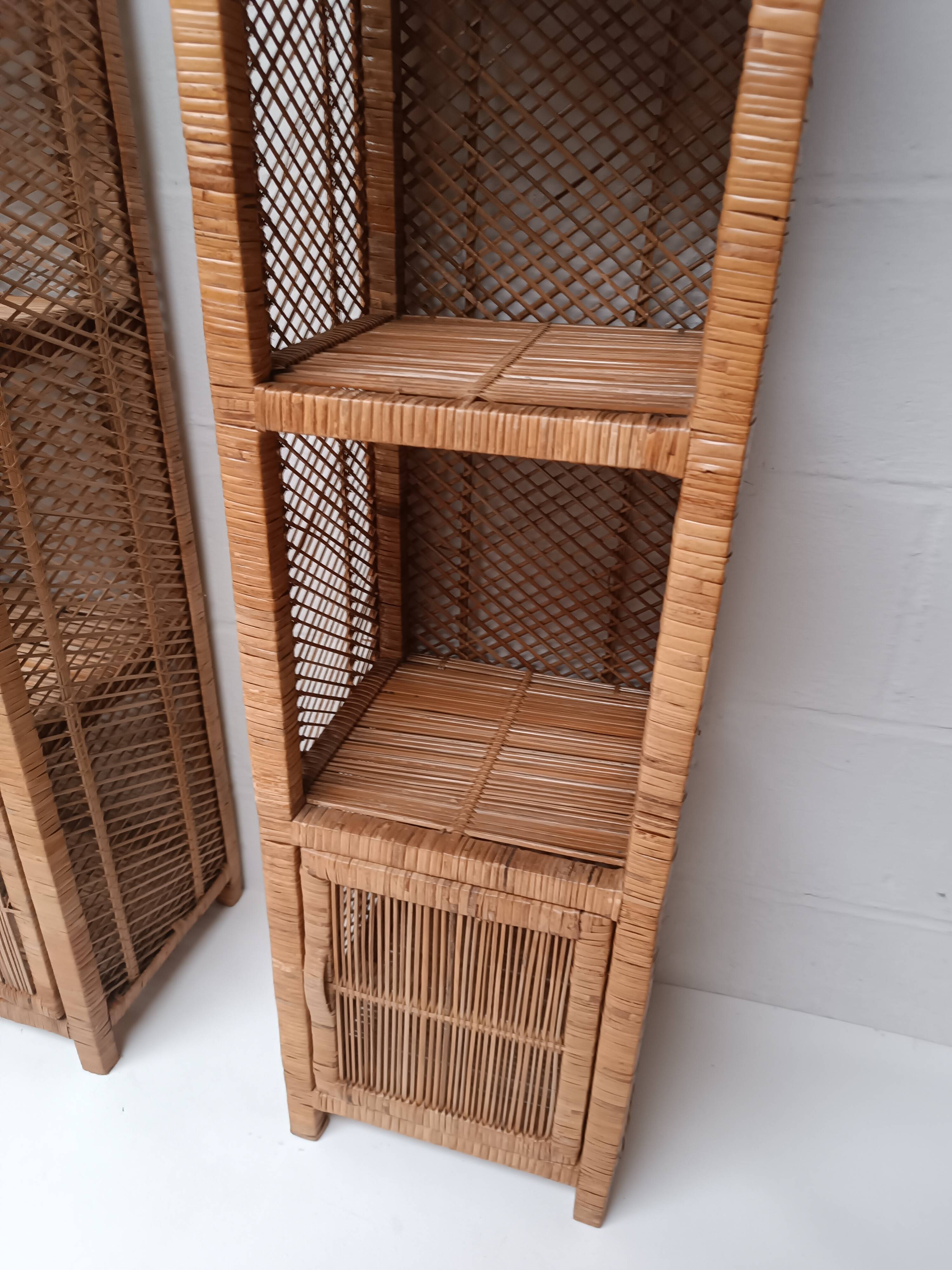 Pair of slim rattan shelves