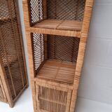 Pair of slim rattan shelves