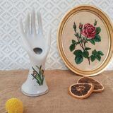 Hand baguier soliflore ceramic white vintage flowers