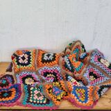 Plaid vintage au crochet multicolore motif granny