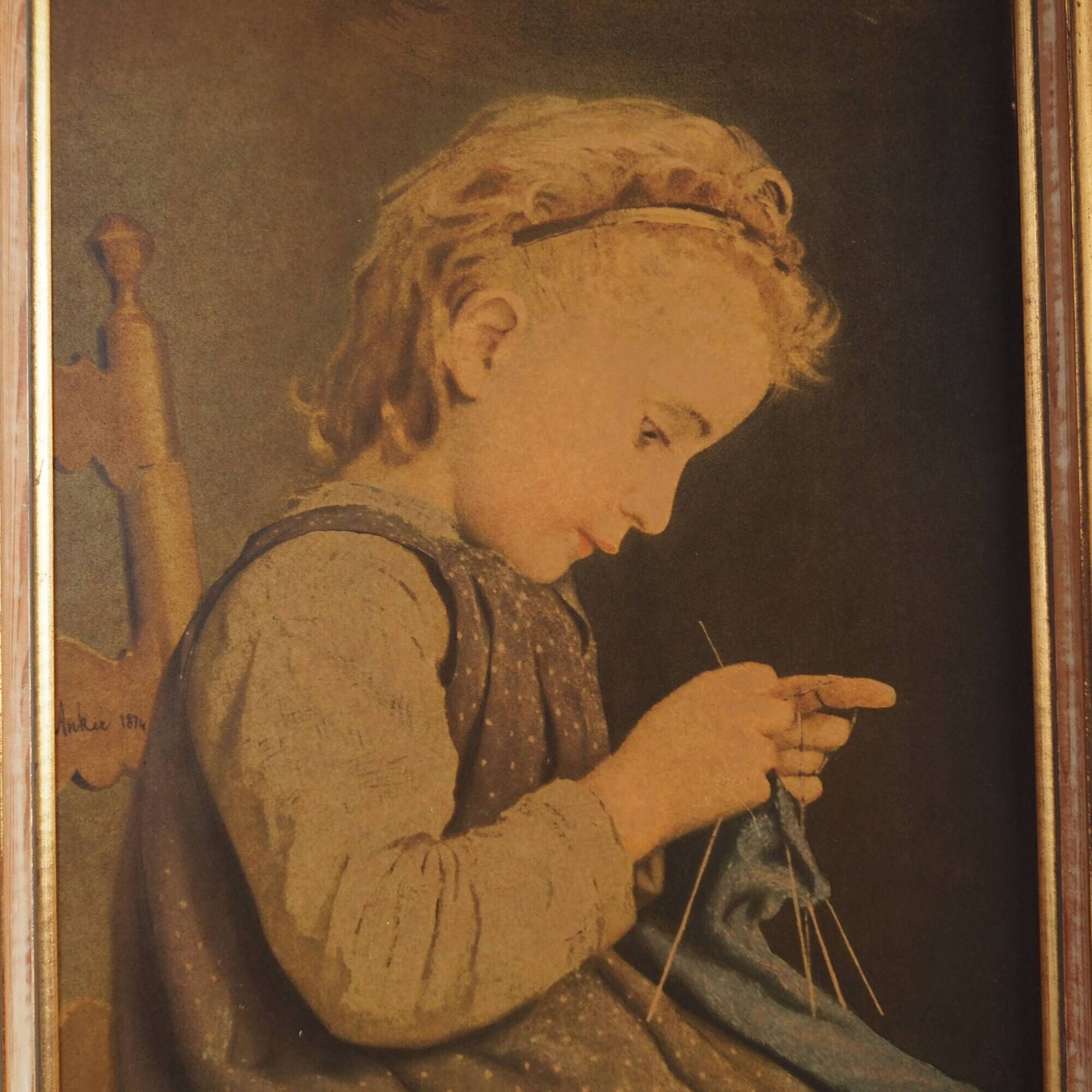 Painting „The Portrait of the Girl”, Scandinavian design, 19th century, by Albert Anker