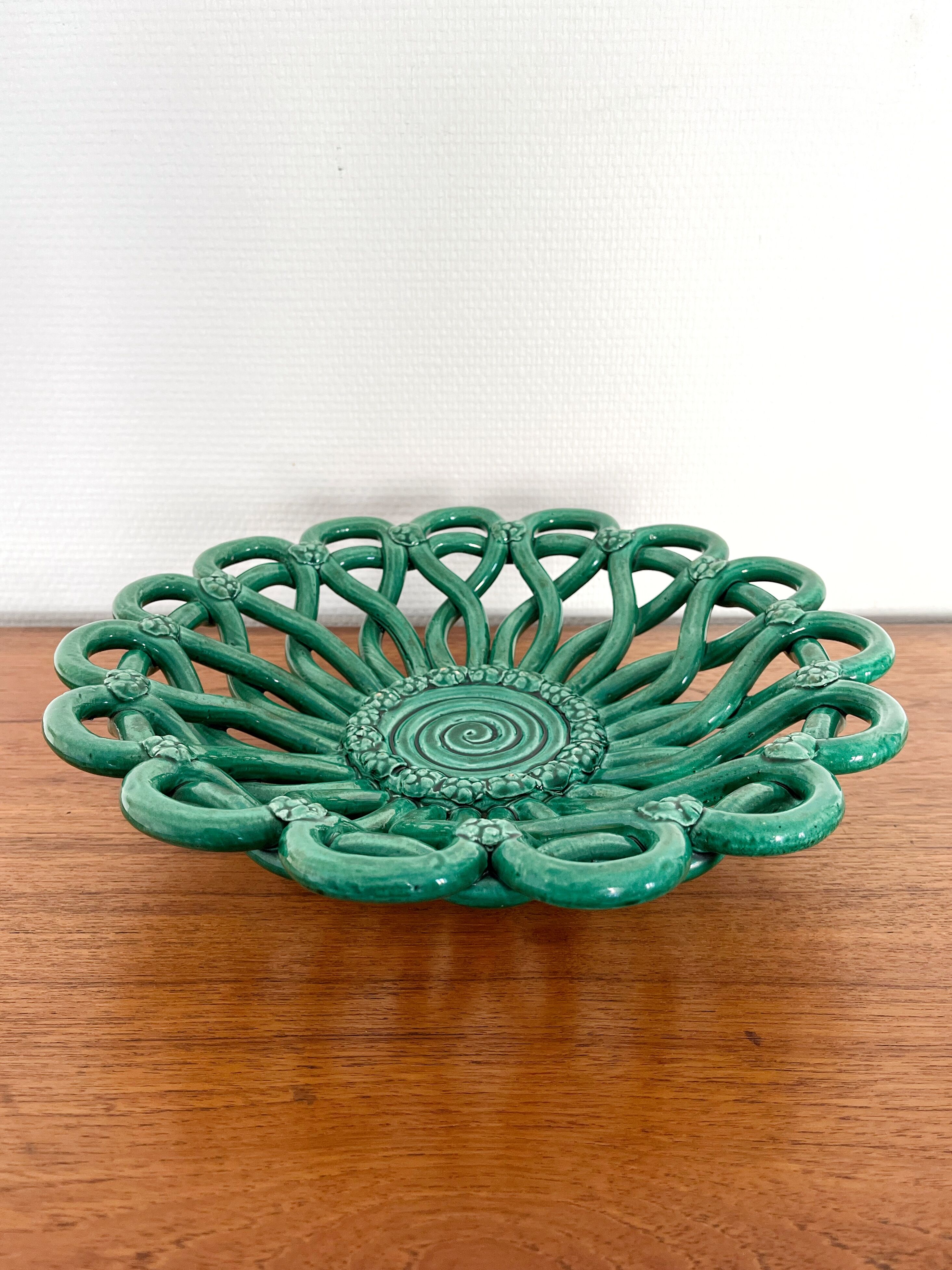 Vintage Vallauris ceramic braided fruit cup