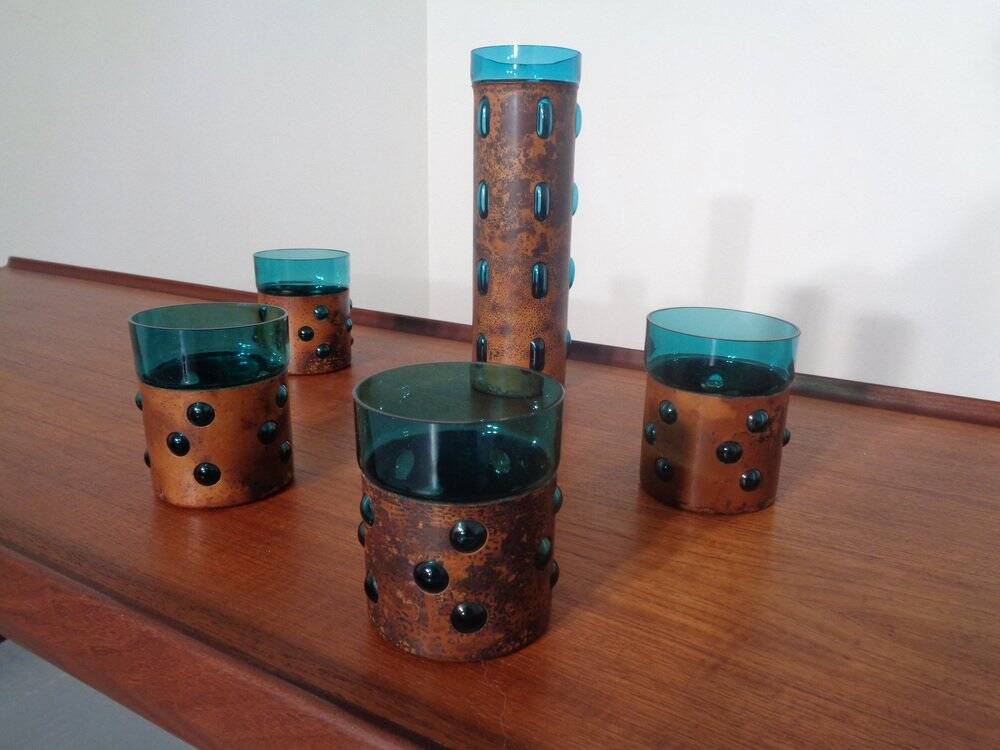 Copper and Glass Set by Nanny Still for Raak Amsterdam, 1970s, Set of 5