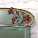 Art Nouveau bed in carved and painted wood, Poppies, Circa 1900