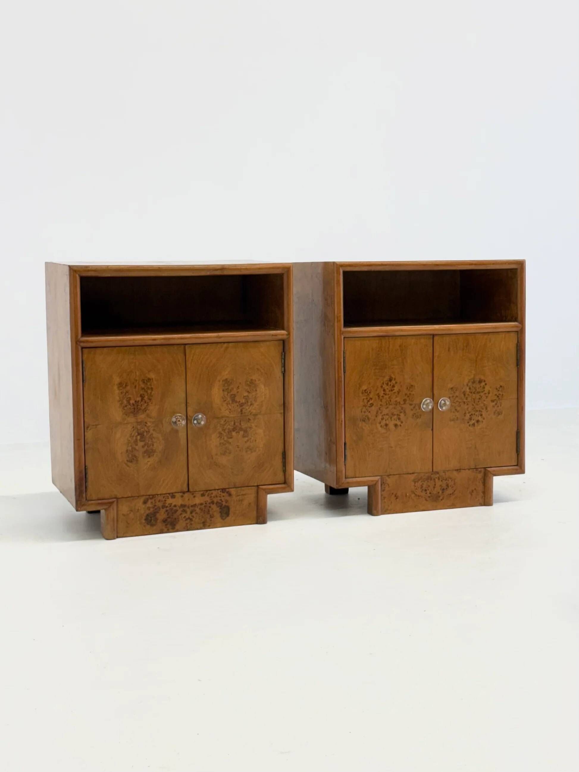Set of two vintage Art Deco bedside tables with burl wood