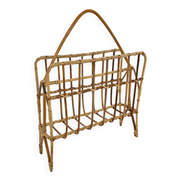 1970s Bamboo Magazine Holder, Czechoslovakia