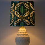 Art Deco table lamp by Charles Catteau for Boch Frères "Pineapple" with new Ikat silk shade.