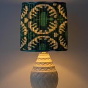 Art Deco table lamp by Charles Catteau for Boch Frères "Pineapple" with new Ikat silk shade.