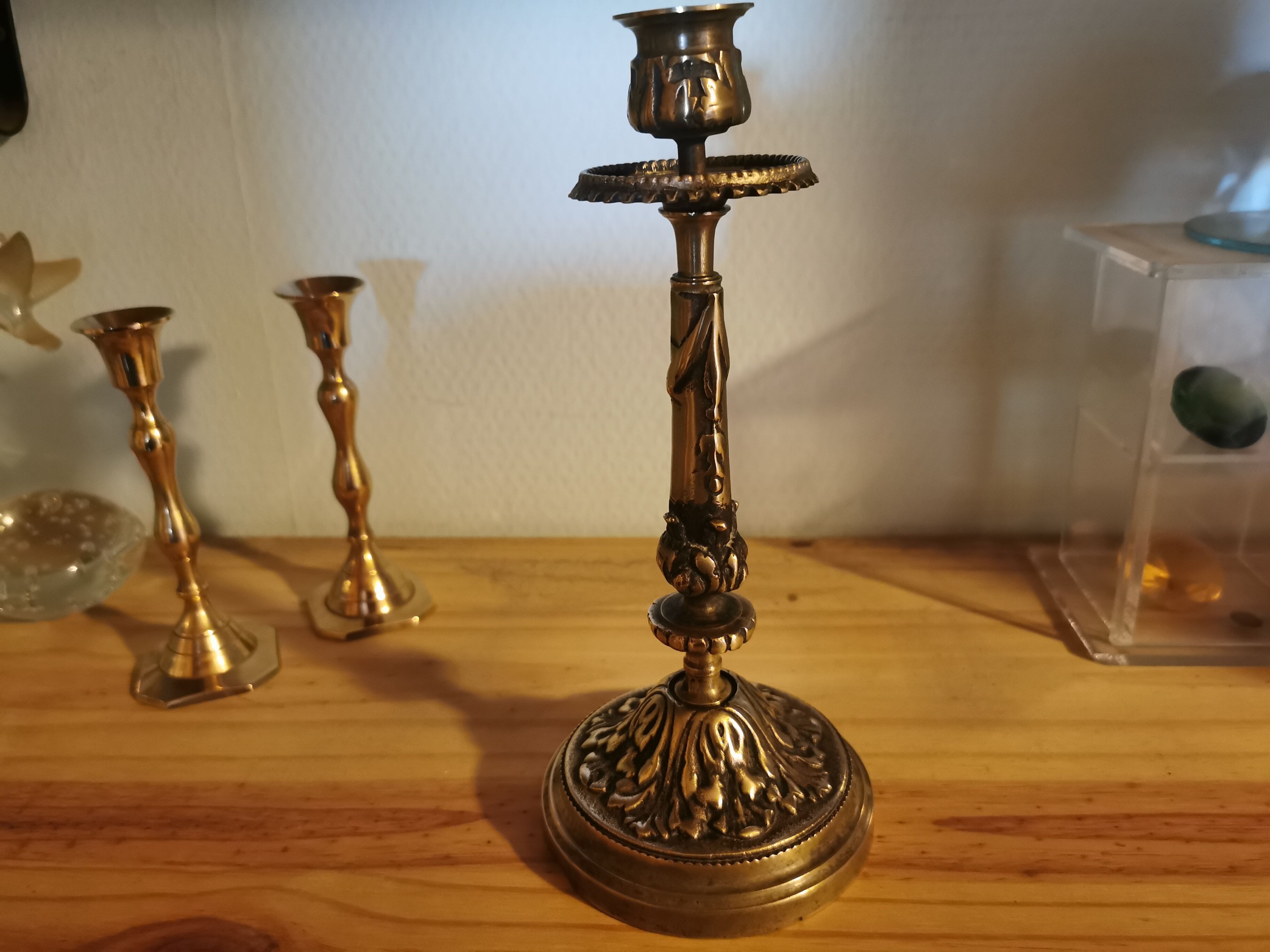 Set of 3 brass candle holders
