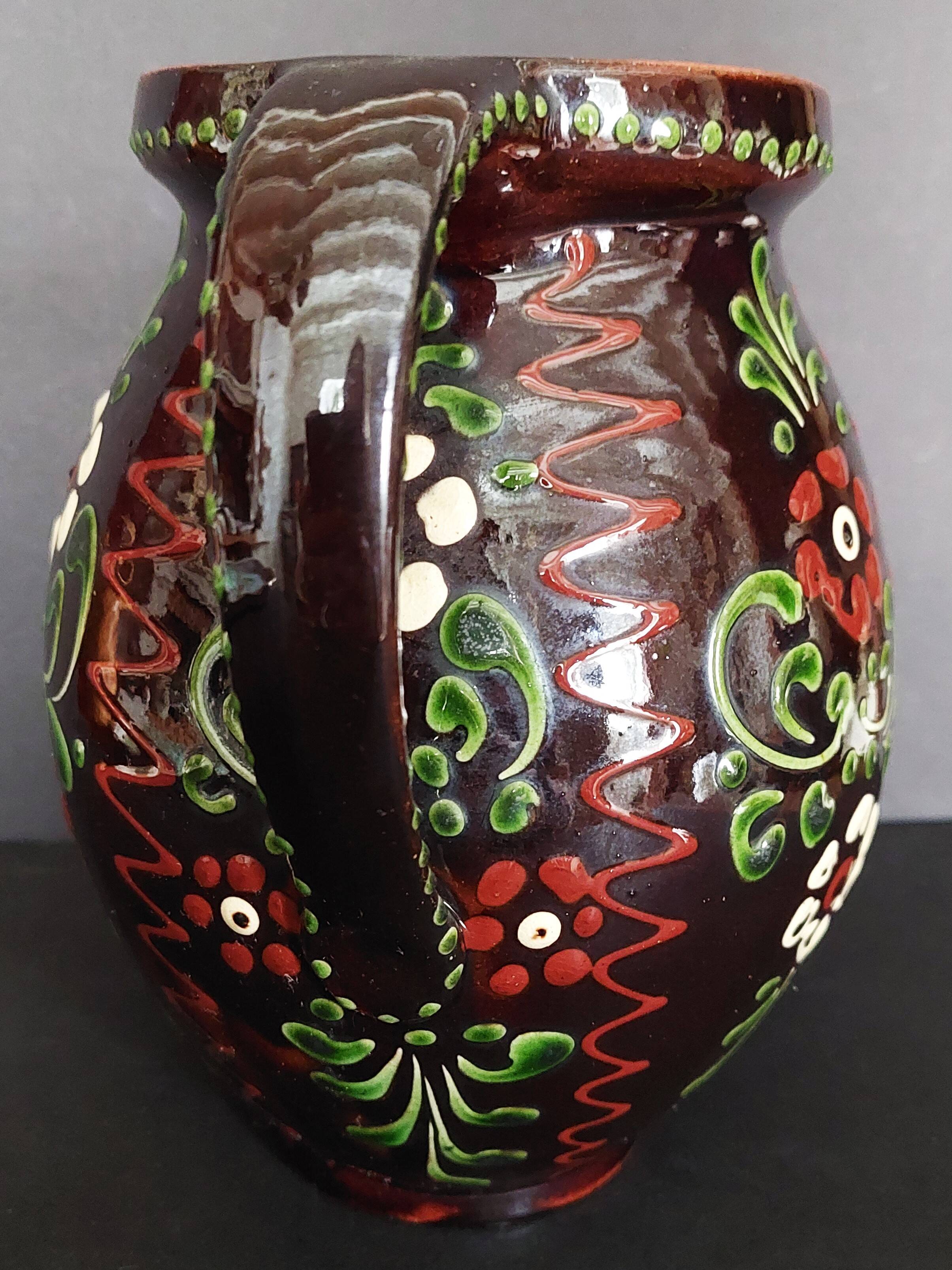 20th century Alsace glazed terracotta pitcher