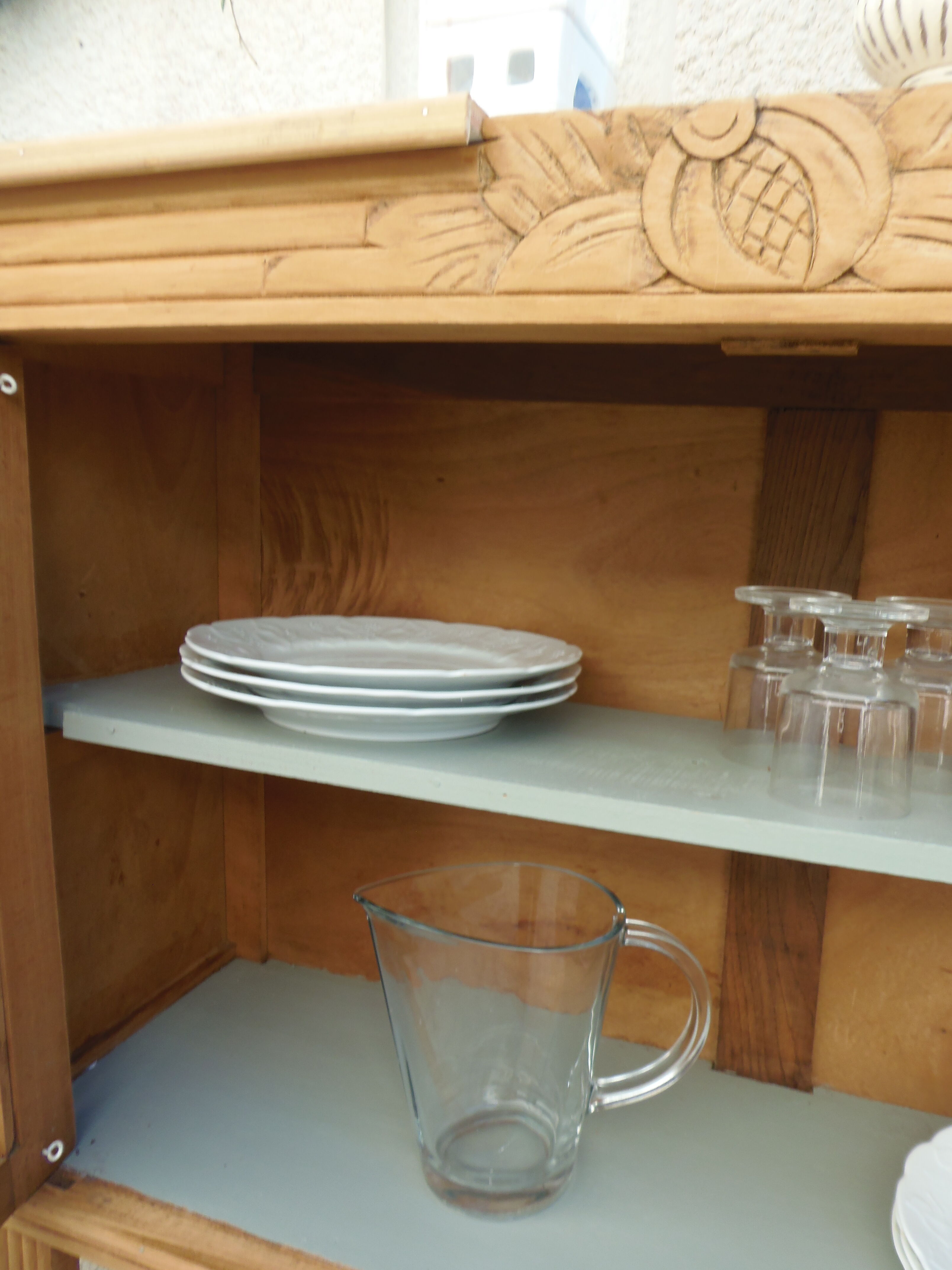 Art Deco sideboard in raw wood with a waxed finish.
