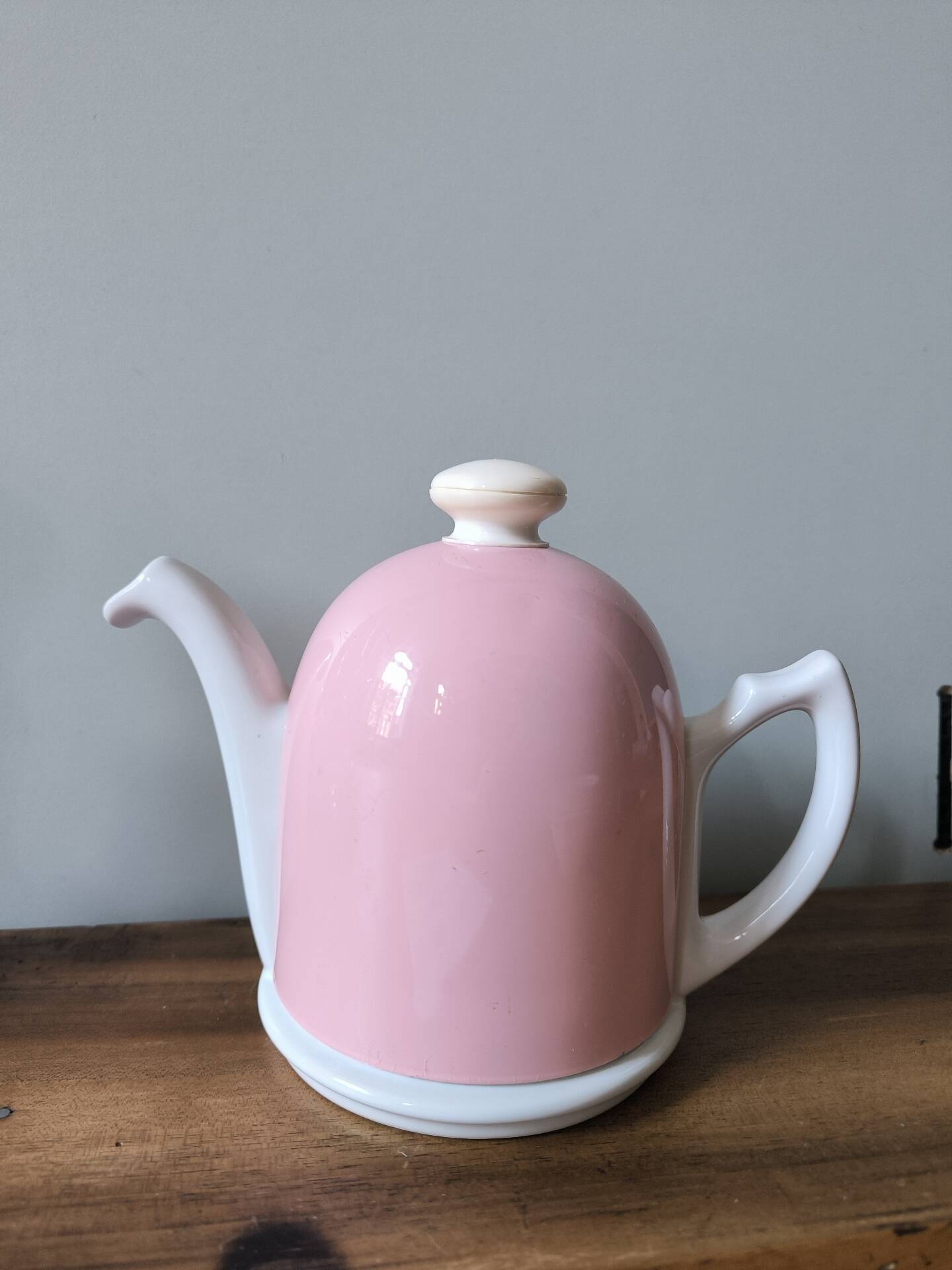 Théière tisanière vintage porcelaine cloche rose guy degrenne salam