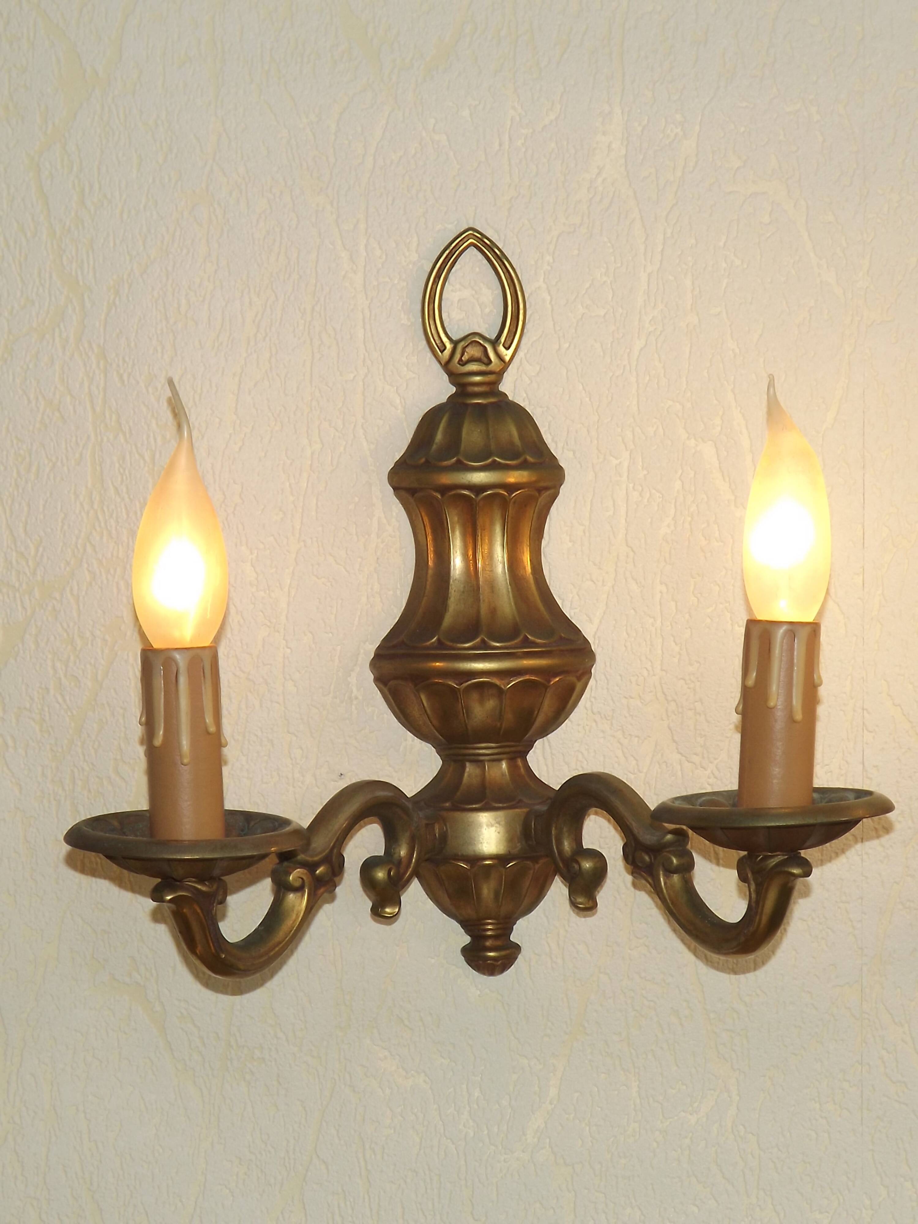 Pair Traditional French Vintage Heavy Brass Empire Style Double Wall Lights