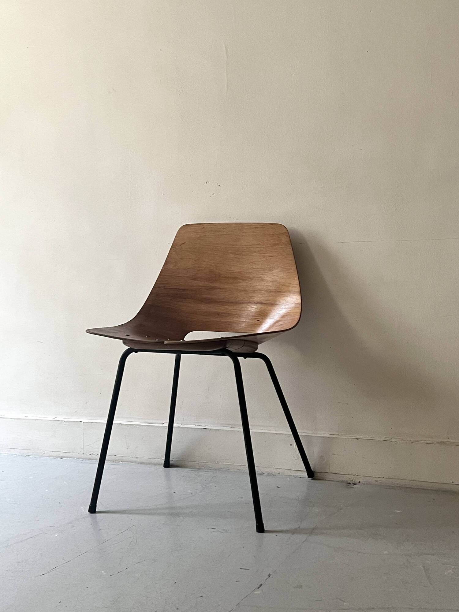 Barrel chair wood & metal by Pierre Guariche for Steiner Paris 1950