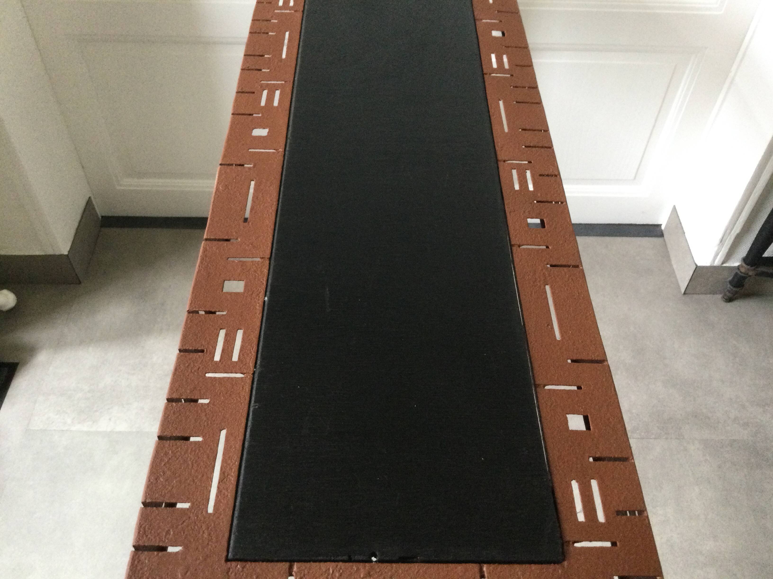 Perforated sheet metal and wood console