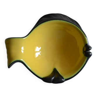 Zoomorphic ceramic pocket emptier 1950s 50s Yellow and black fish
