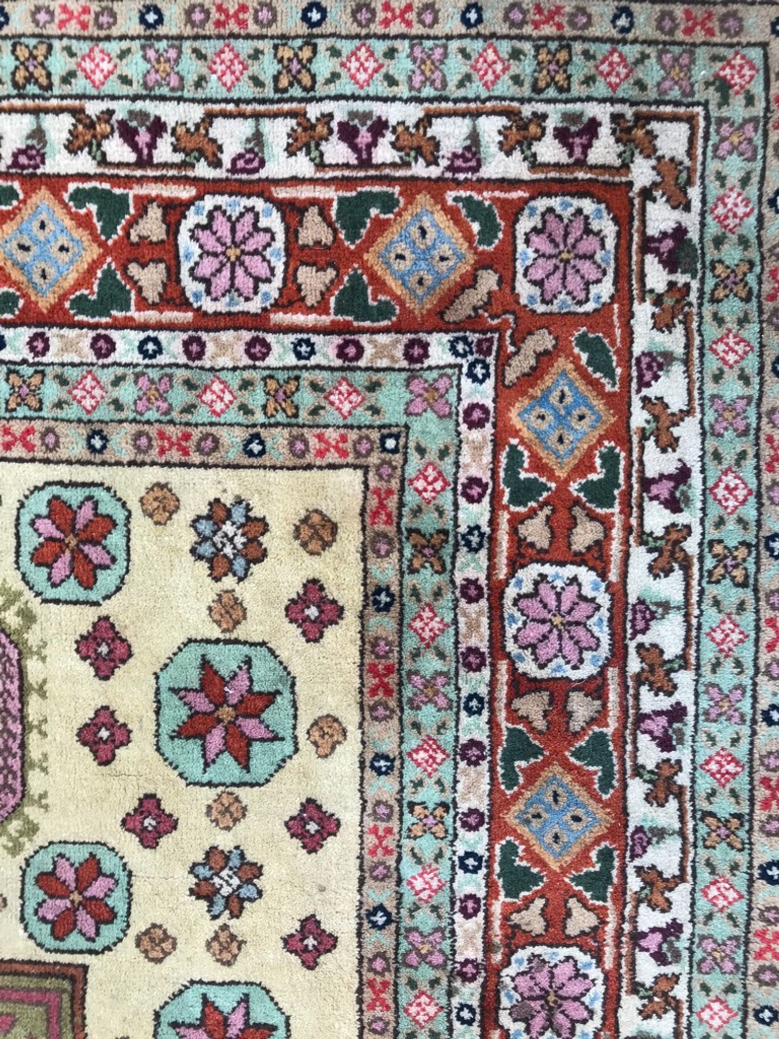 Old hand made square transylvania oriental rug wool 182 x 182