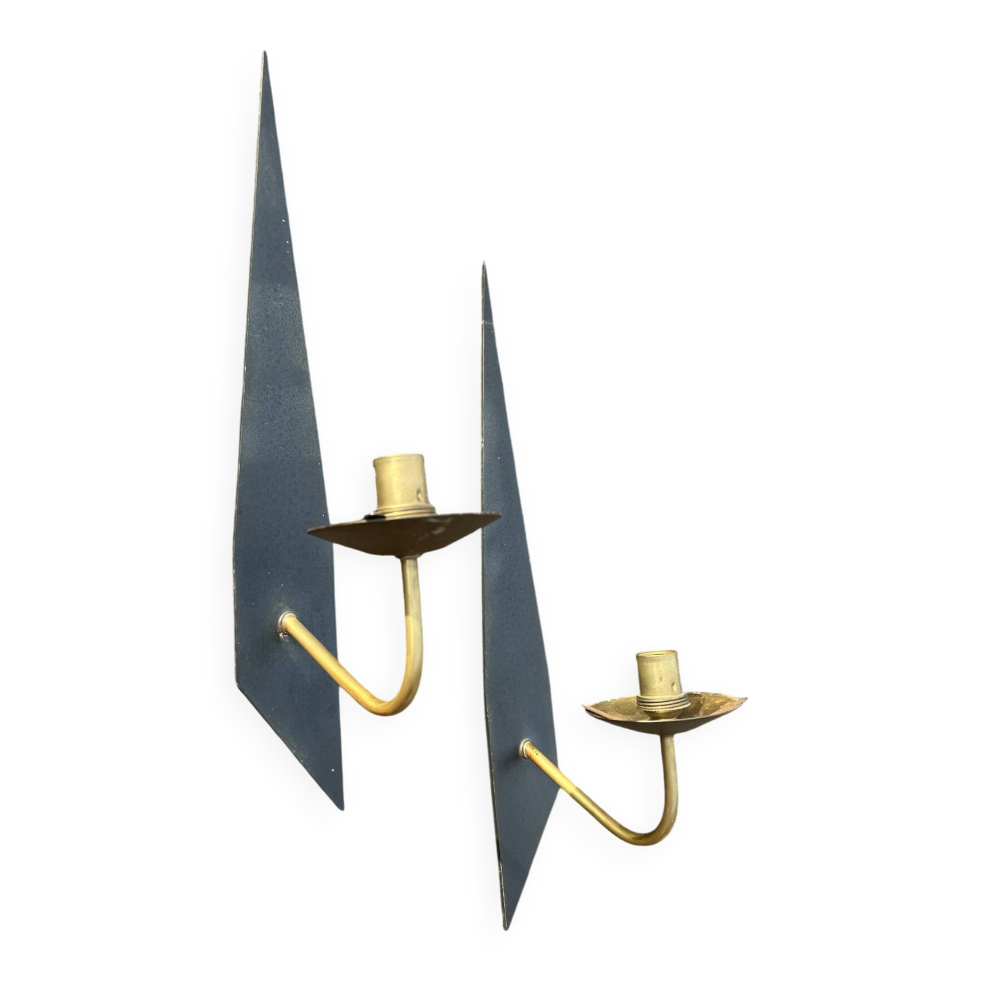 Pair of vintage Arlus 1950 modernist metal brass sconces