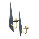 Pair of vintage Arlus 1950 modernist metal brass sconces