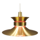 Large hanging lamp, made of brass-coloured aluminium with red and white contrast lacquer inside.