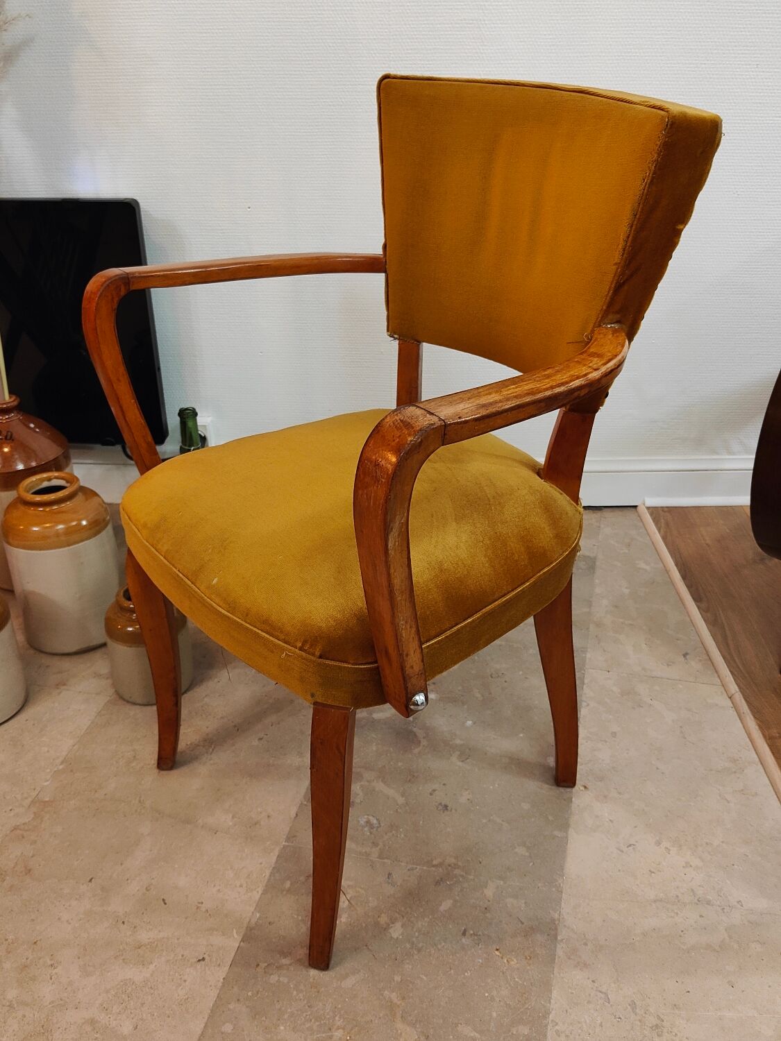 Fauteuil chaise bridge ancien moutarde