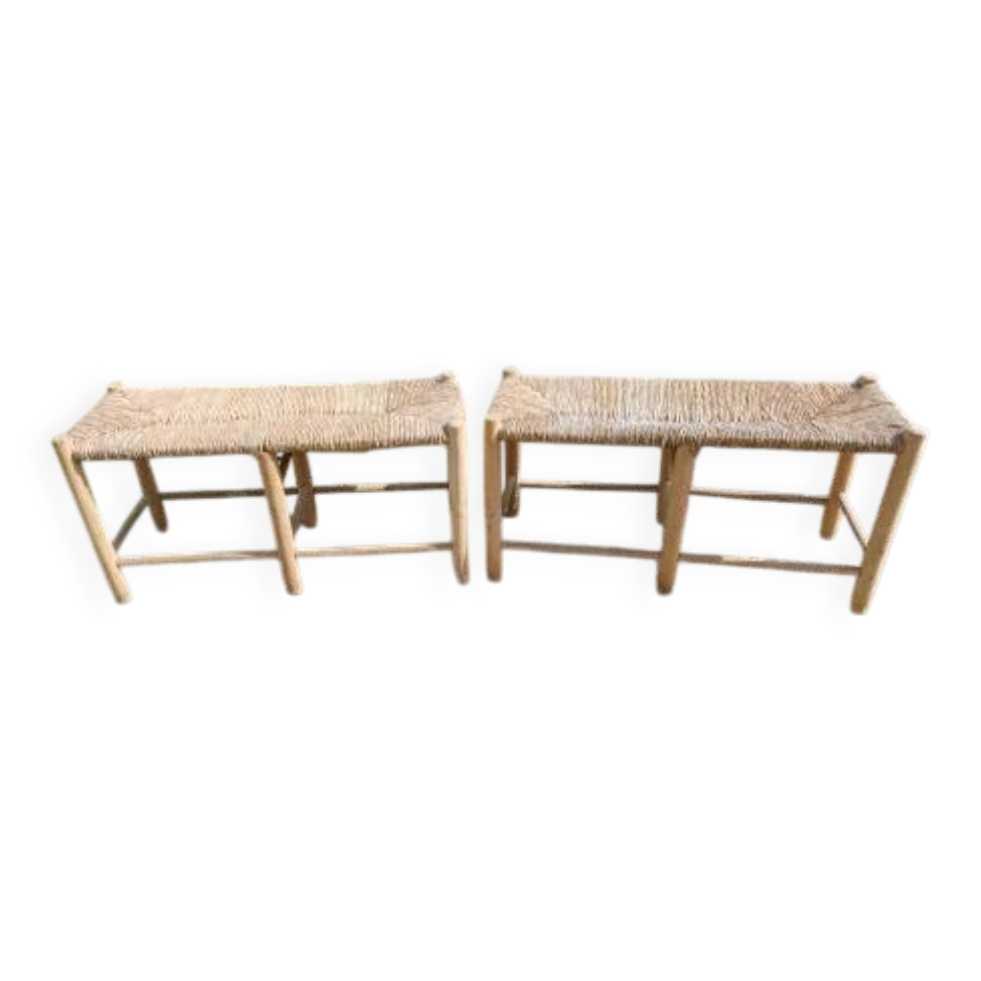Paire de bancs paillés