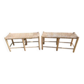 Paire de bancs paillés