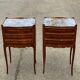 Pair of Louis XV bedside tables, early 20th century, marquetry and marble