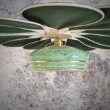 Rattan and Green Linen Flower Pendant Light and Vintage Clichy Glass Globe