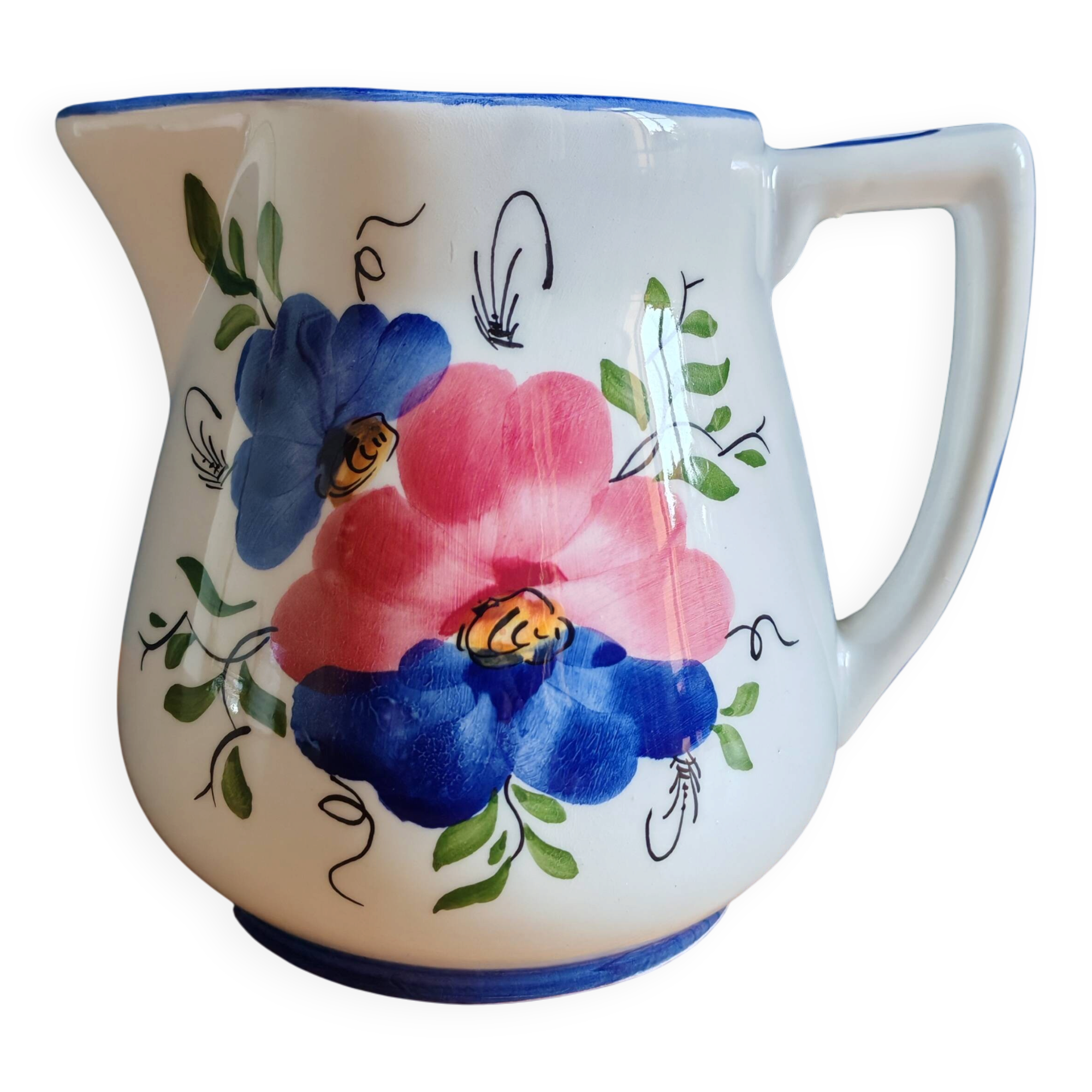 Vintage Ceramic Jug Hand-Painted, Flower Vase